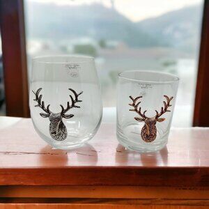 Deer Stemless Wine Glass Stag Bronze Silver Stag Icon Barware Gift Holiday